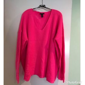 Forever21 HOT Pink Oversized Distressed Sweater